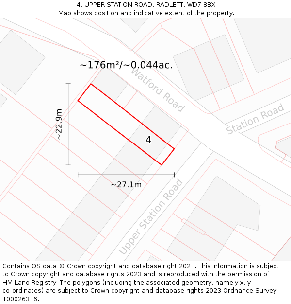 4, UPPER STATION ROAD, RADLETT, WD7 8BX: Plot and title map