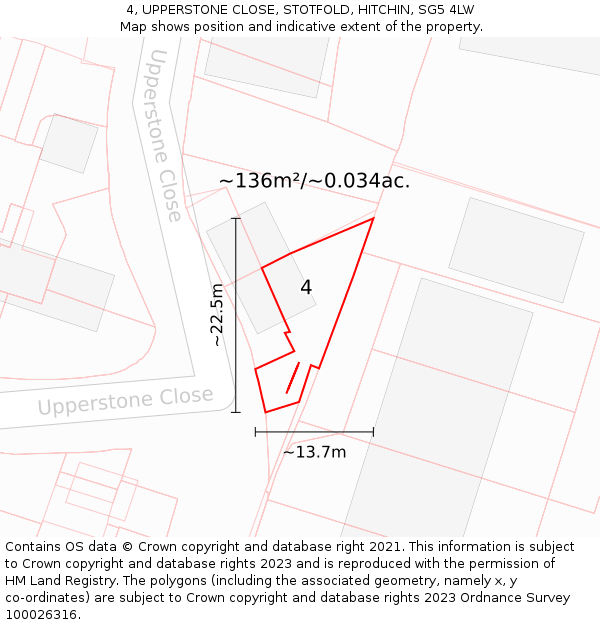 4, UPPERSTONE CLOSE, STOTFOLD, HITCHIN, SG5 4LW: Plot and title map