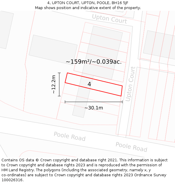 4, UPTON COURT, UPTON, POOLE, BH16 5JF: Plot and title map