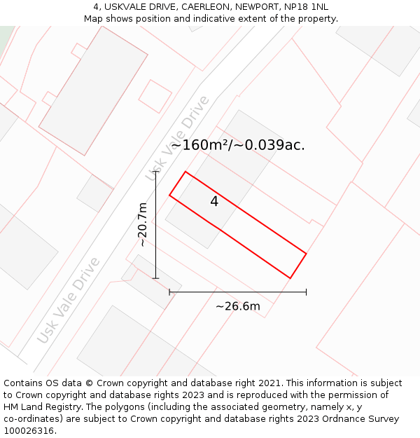 4, USKVALE DRIVE, CAERLEON, NEWPORT, NP18 1NL: Plot and title map