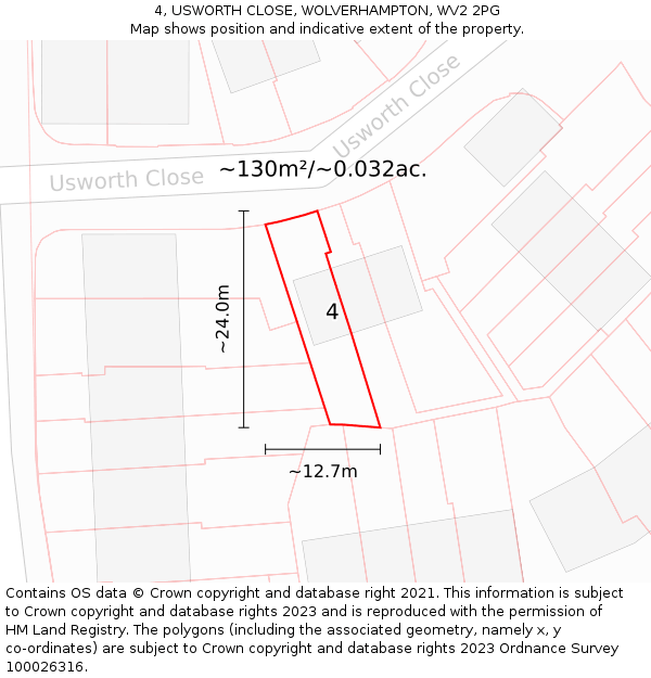 4, USWORTH CLOSE, WOLVERHAMPTON, WV2 2PG: Plot and title map