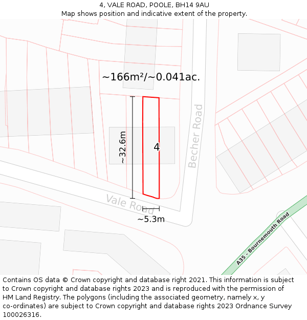 4, VALE ROAD, POOLE, BH14 9AU: Plot and title map