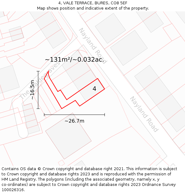 4, VALE TERRACE, BURES, CO8 5EF: Plot and title map