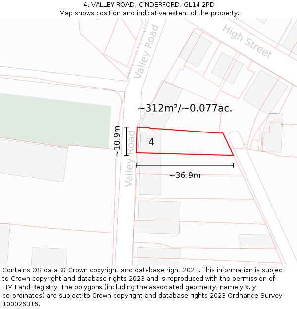 4, VALLEY ROAD, CINDERFORD, GL14 2PD: Plot and title map
