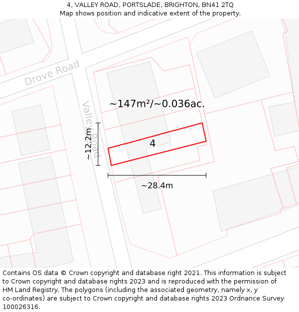 4, VALLEY ROAD, PORTSLADE, BRIGHTON, BN41 2TQ: Plot and title map