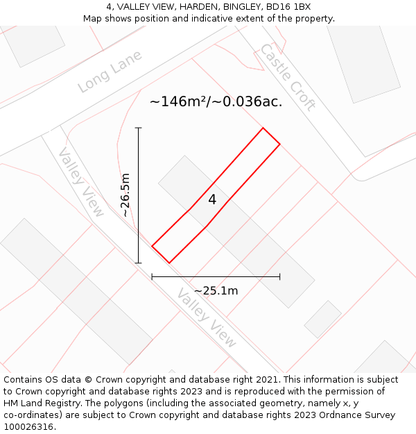 4, VALLEY VIEW, HARDEN, BINGLEY, BD16 1BX: Plot and title map