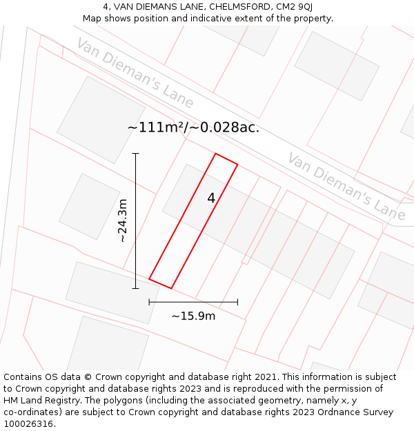 4, VAN DIEMANS LANE, CHELMSFORD, CM2 9QJ: Plot and title map