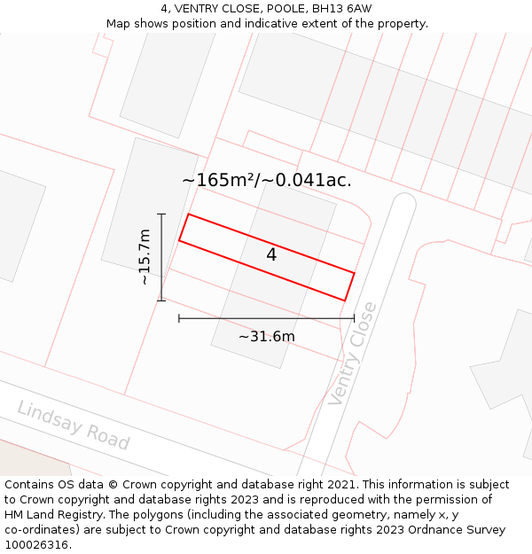 4, VENTRY CLOSE, POOLE, BH13 6AW: Plot and title map
