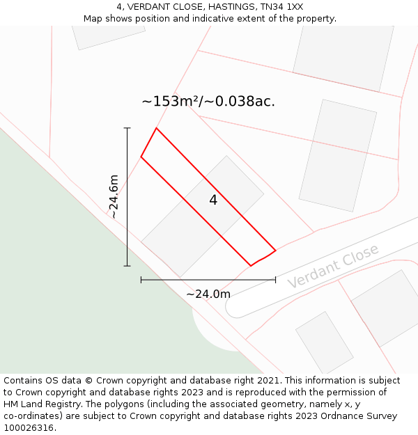 4, VERDANT CLOSE, HASTINGS, TN34 1XX: Plot and title map