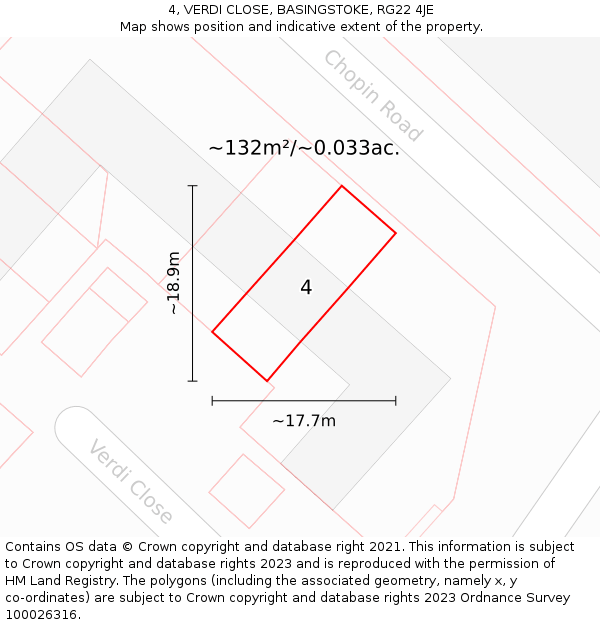4, VERDI CLOSE, BASINGSTOKE, RG22 4JE: Plot and title map