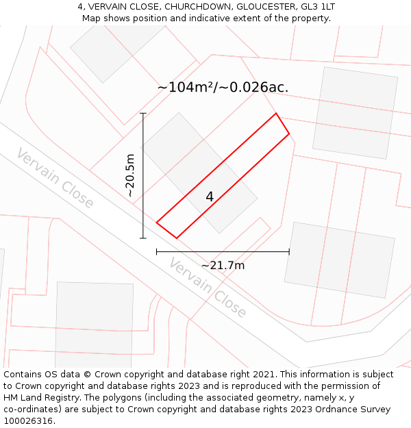 4, VERVAIN CLOSE, CHURCHDOWN, GLOUCESTER, GL3 1LT: Plot and title map