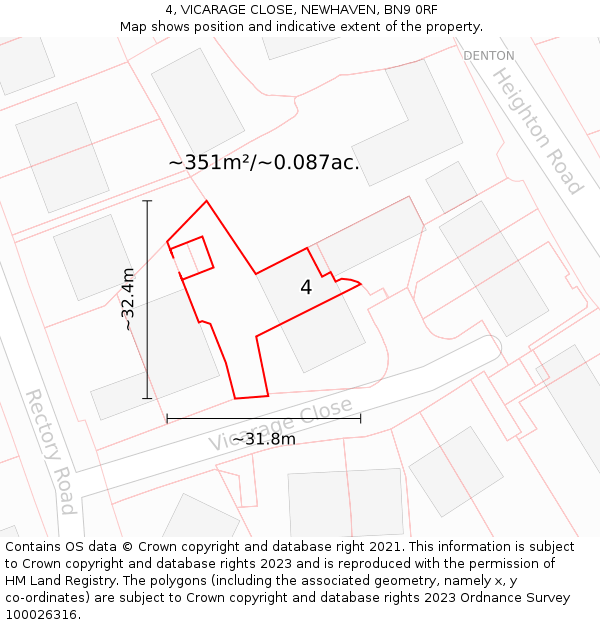 4, VICARAGE CLOSE, NEWHAVEN, BN9 0RF: Plot and title map