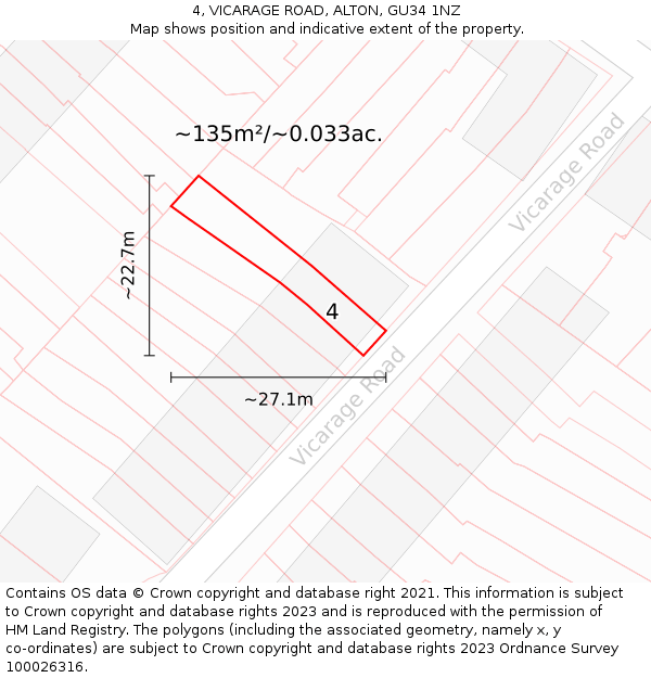 4, VICARAGE ROAD, ALTON, GU34 1NZ: Plot and title map