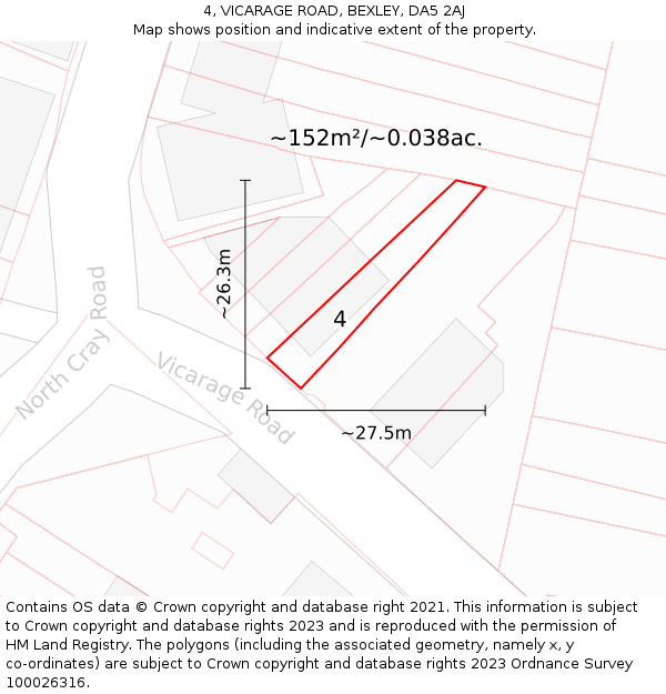 4, VICARAGE ROAD, BEXLEY, DA5 2AJ: Plot and title map