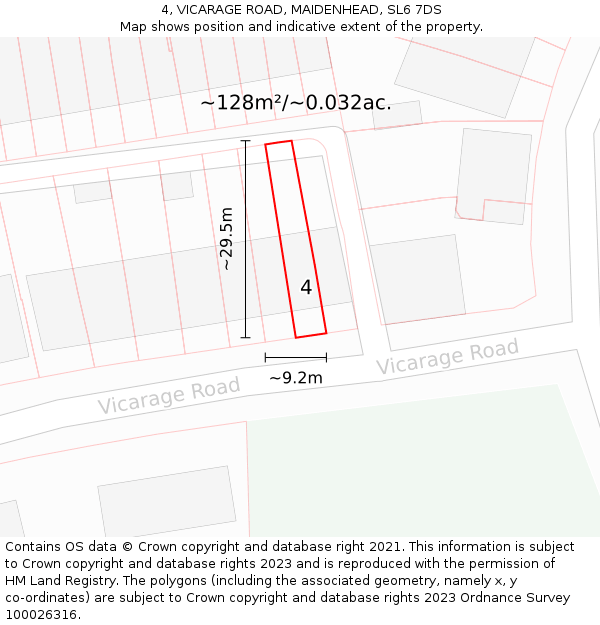 4, VICARAGE ROAD, MAIDENHEAD, SL6 7DS: Plot and title map