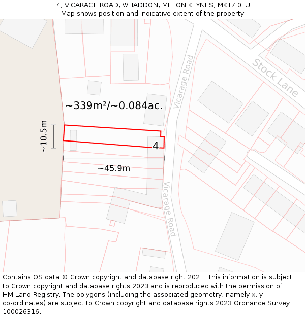 4, VICARAGE ROAD, WHADDON, MILTON KEYNES, MK17 0LU: Plot and title map