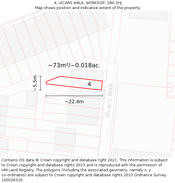 4, VICARS WALK, WORKSOP, S80 2HJ: Plot and title map