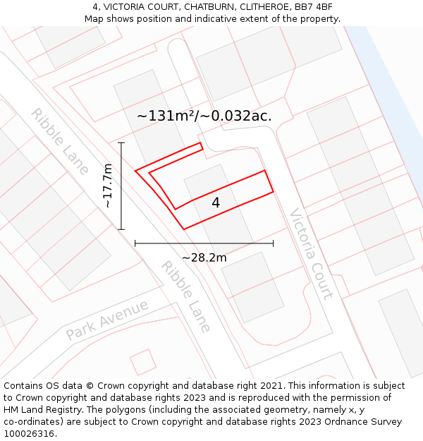 4, VICTORIA COURT, CHATBURN, CLITHEROE, BB7 4BF: Plot and title map