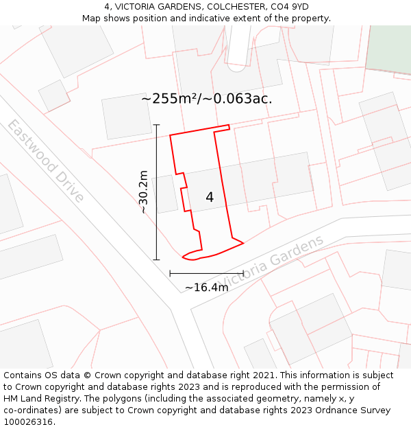4, VICTORIA GARDENS, COLCHESTER, CO4 9YD: Plot and title map