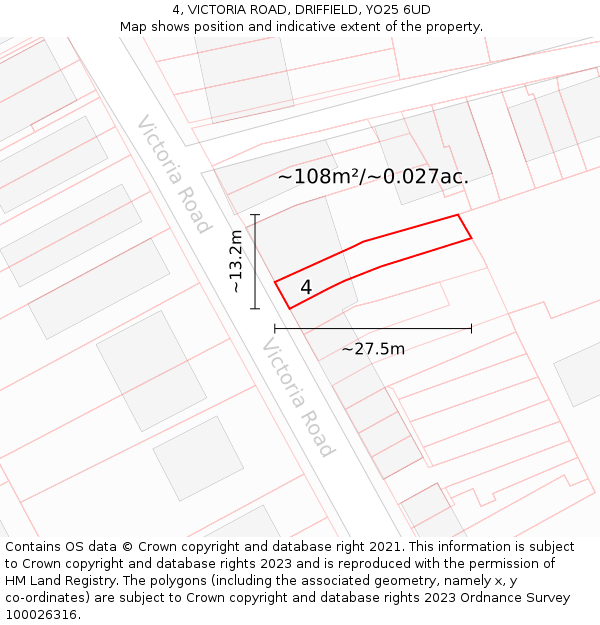 4, VICTORIA ROAD, DRIFFIELD, YO25 6UD: Plot and title map