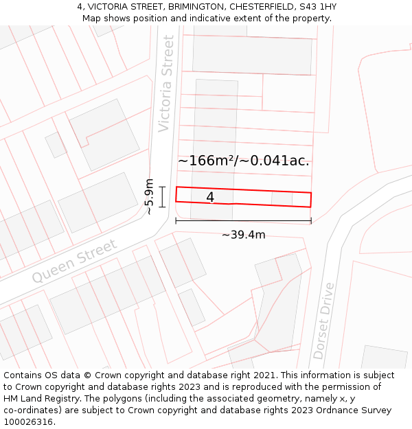 4, VICTORIA STREET, BRIMINGTON, CHESTERFIELD, S43 1HY: Plot and title map