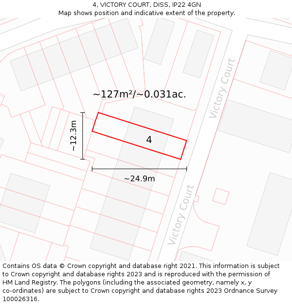 4, VICTORY COURT, DISS, IP22 4GN: Plot and title map