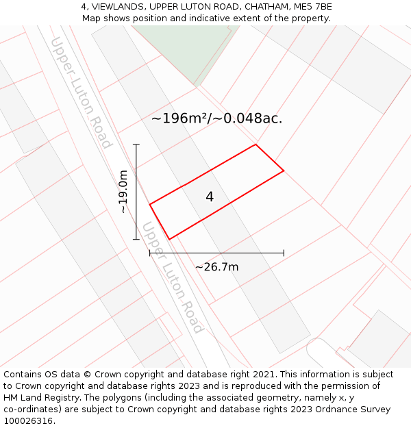 4, VIEWLANDS, UPPER LUTON ROAD, CHATHAM, ME5 7BE: Plot and title map