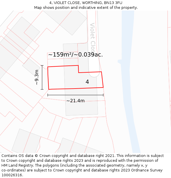 4, VIOLET CLOSE, WORTHING, BN13 3FU: Plot and title map