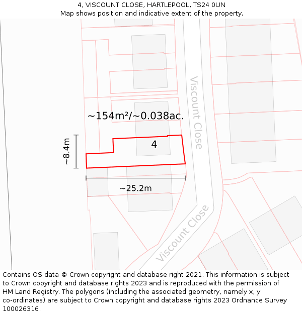 4, VISCOUNT CLOSE, HARTLEPOOL, TS24 0UN: Plot and title map
