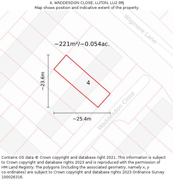 4, WADDESDON CLOSE, LUTON, LU2 9RJ: Plot and title map