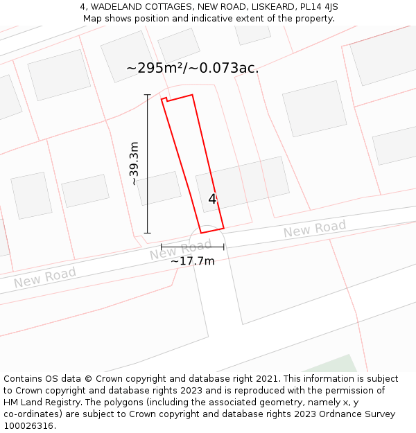 4, WADELAND COTTAGES, NEW ROAD, LISKEARD, PL14 4JS: Plot and title map