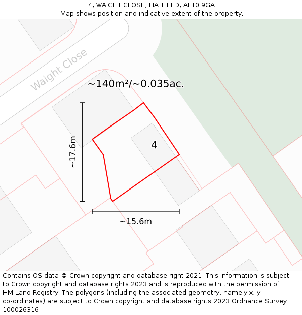 4, WAIGHT CLOSE, HATFIELD, AL10 9GA: Plot and title map