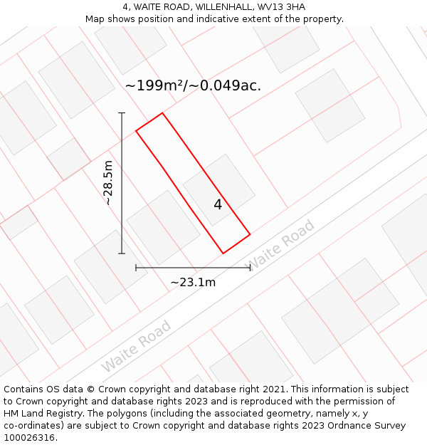4, WAITE ROAD, WILLENHALL, WV13 3HA: Plot and title map
