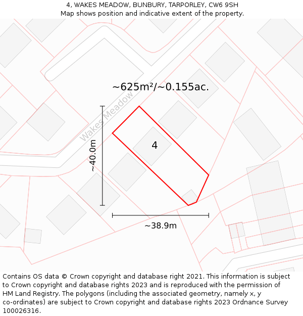 4, WAKES MEADOW, BUNBURY, TARPORLEY, CW6 9SH: Plot and title map