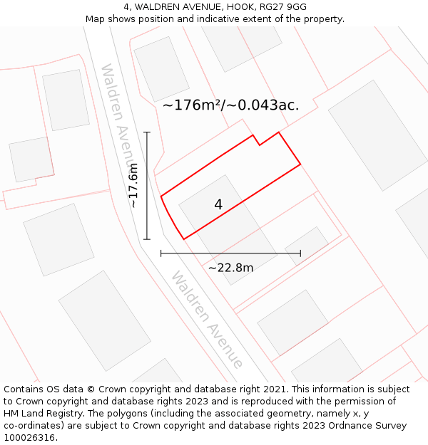 4, WALDREN AVENUE, HOOK, RG27 9GG: Plot and title map