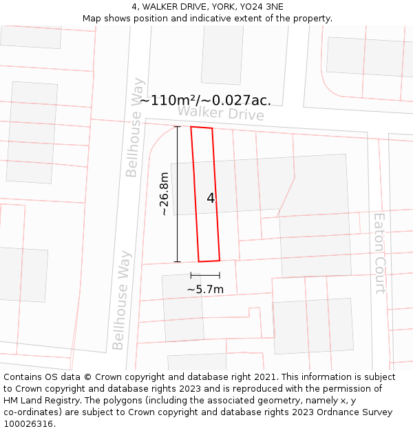 4, WALKER DRIVE, YORK, YO24 3NE: Plot and title map