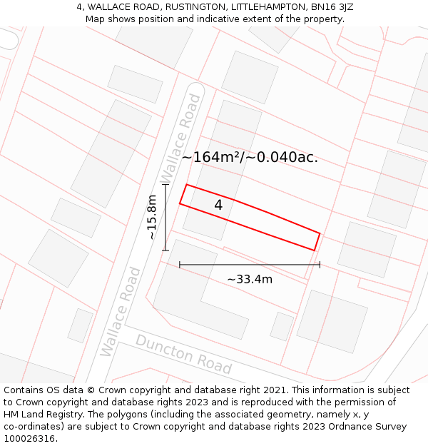 4, WALLACE ROAD, RUSTINGTON, LITTLEHAMPTON, BN16 3JZ: Plot and title map