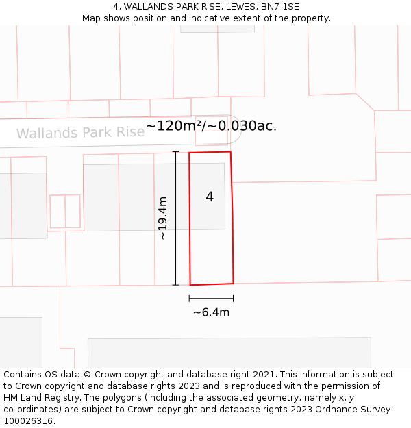 4, WALLANDS PARK RISE, LEWES, BN7 1SE: Plot and title map