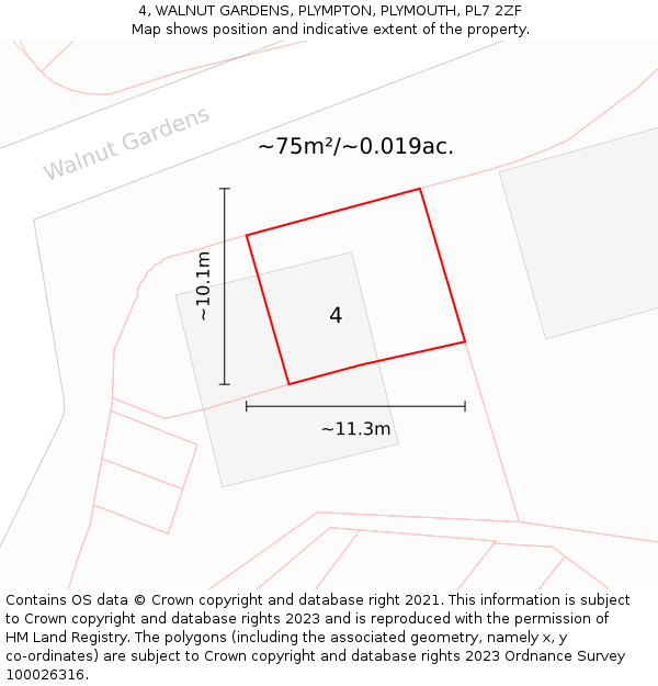 4, WALNUT GARDENS, PLYMPTON, PLYMOUTH, PL7 2ZF: Plot and title map