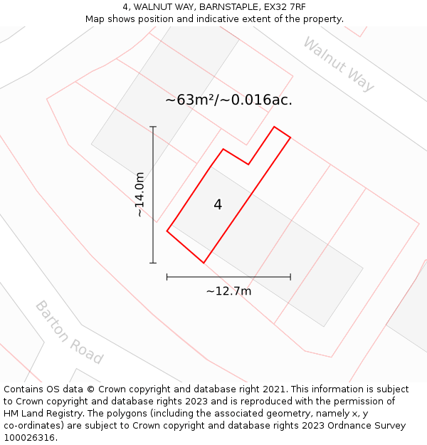 4, WALNUT WAY, BARNSTAPLE, EX32 7RF: Plot and title map