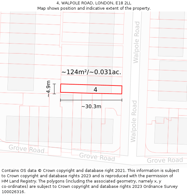 4, WALPOLE ROAD, LONDON, E18 2LL: Plot and title map