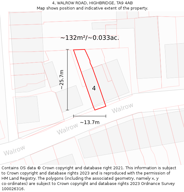 4, WALROW ROAD, HIGHBRIDGE, TA9 4AB: Plot and title map