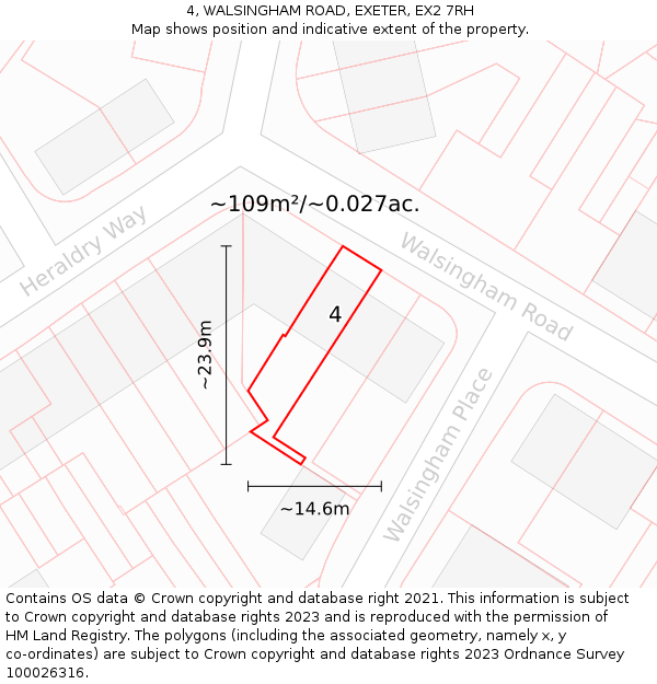 4, WALSINGHAM ROAD, EXETER, EX2 7RH: Plot and title map