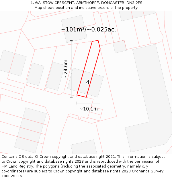 4, WALSTOW CRESCENT, ARMTHORPE, DONCASTER, DN3 2FS: Plot and title map