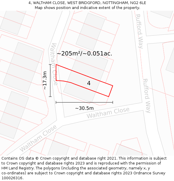 4, WALTHAM CLOSE, WEST BRIDGFORD, NOTTINGHAM, NG2 6LE: Plot and title map