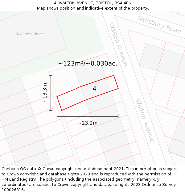 4, WALTON AVENUE, BRISTOL, BS4 4EN: Plot and title map