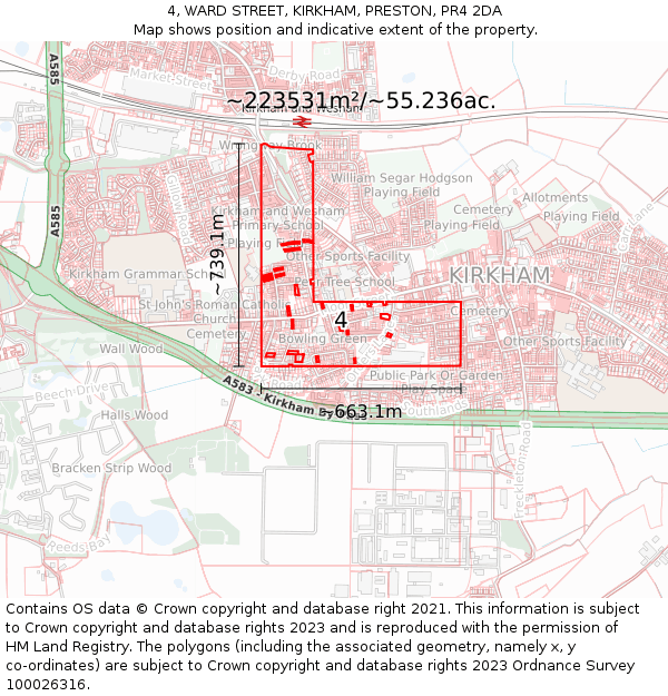 4, WARD STREET, KIRKHAM, PRESTON, PR4 2DA: Plot and title map