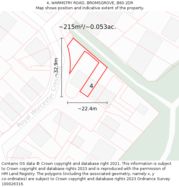 4, WARMSTRY ROAD, BROMSGROVE, B60 2DR: Plot and title map