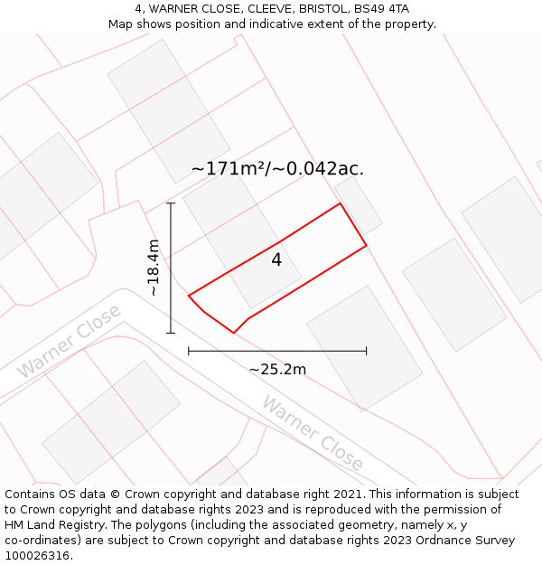4, WARNER CLOSE, CLEEVE, BRISTOL, BS49 4TA: Plot and title map