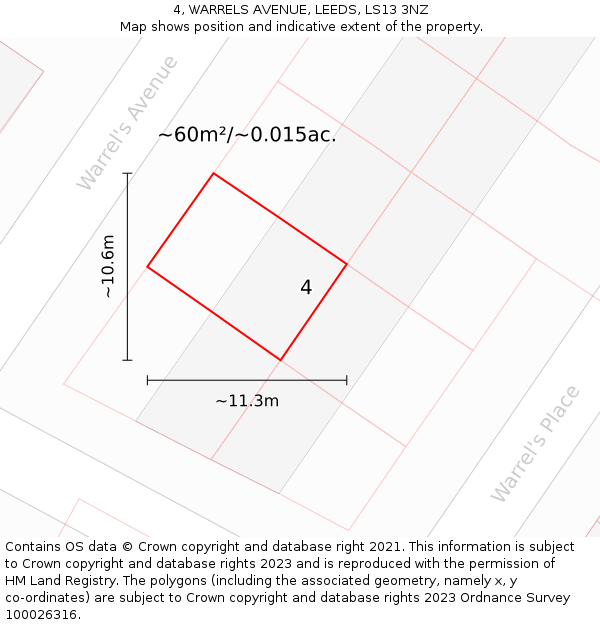4, WARRELS AVENUE, LEEDS, LS13 3NZ: Plot and title map
